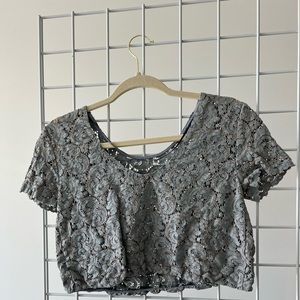Zara lace matetial crop top steel blue size S